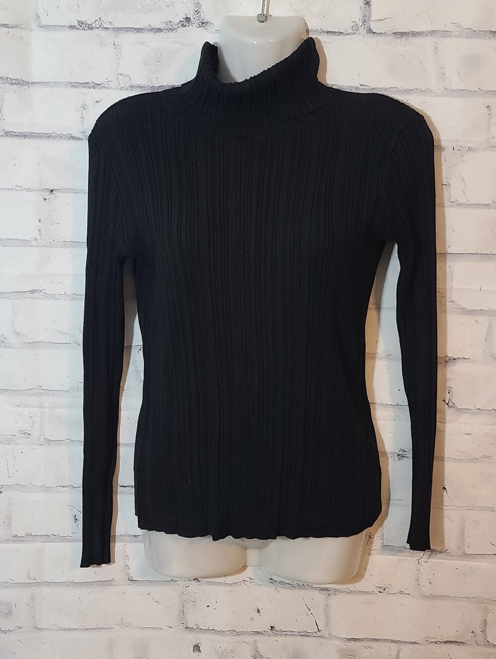 Time and Tru Black Ribbed Knit Turtleneck Stretch Long Sleeve Top S